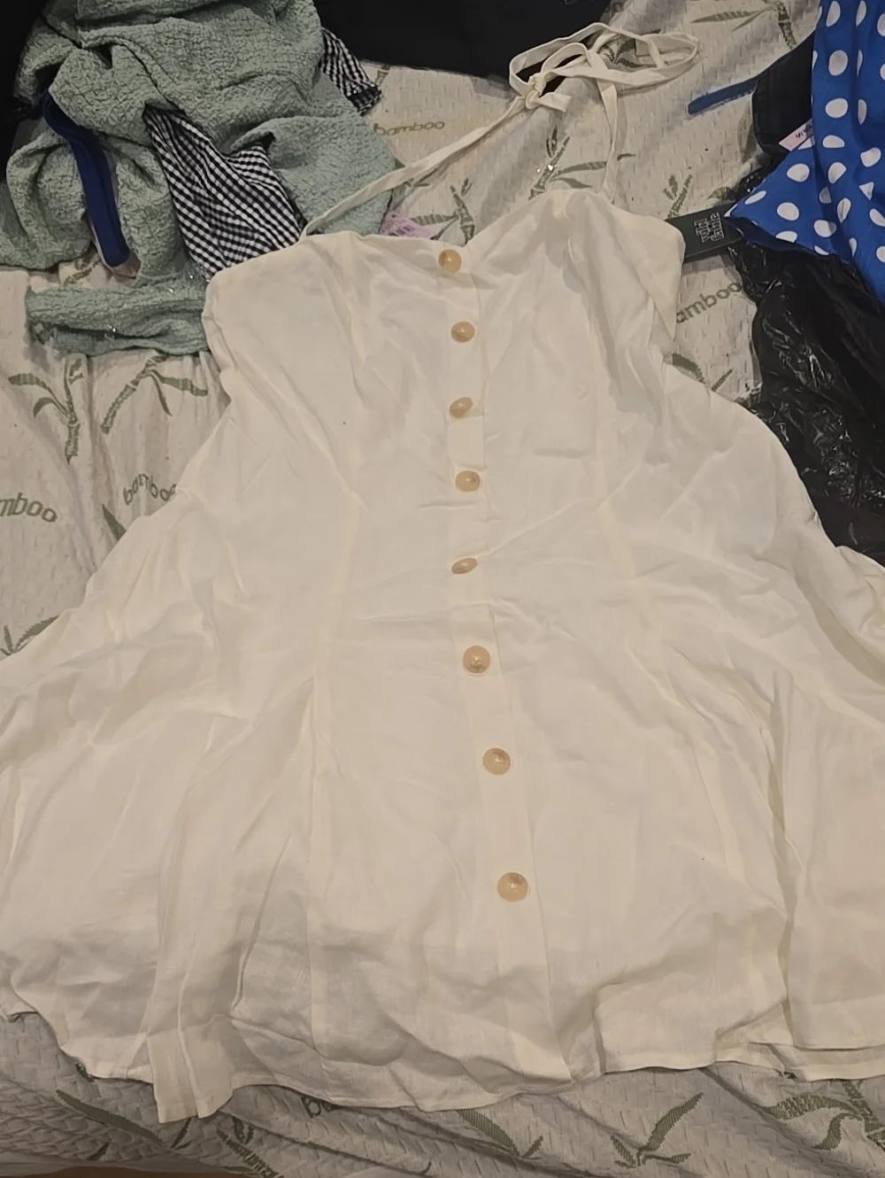 New Women’s Halter Button-Front Dress in Cream